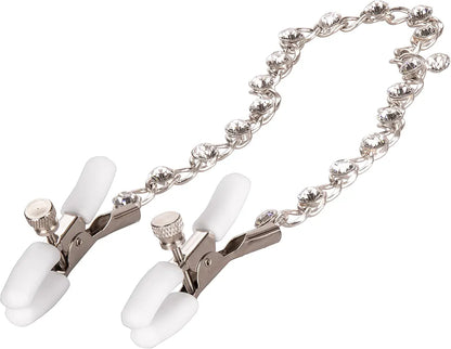 Crystal-Embellished Adjustable Tension Nipple Clamps with Silver Chain
