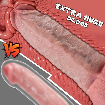 13-Inch Realistic Silicone Dildo with Movable Foreskin, 3.5-Inch Diameter XXXL Suction Cup Toy for Advanced Anal Play