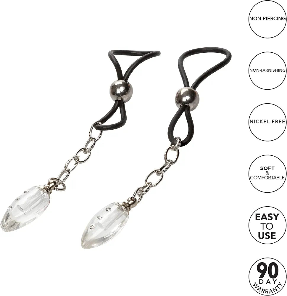 CalExotics Crystal Teardrop Non-Piercing Nipple Clamps - Clear
