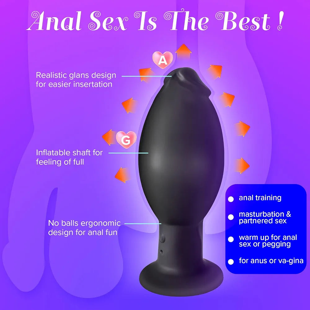Inflatable Prostate Massager and Vibrating Anal Dildo with Suction Base