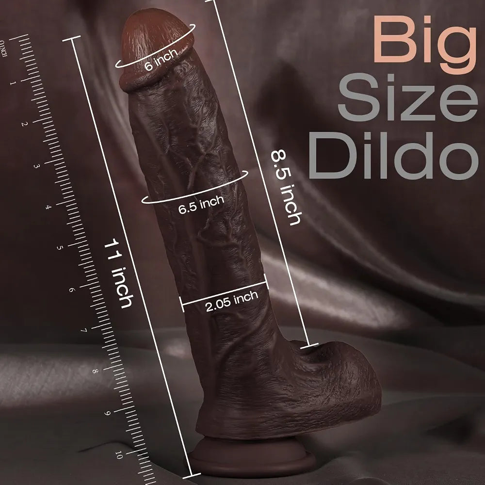 11-Inch Realistic Silicone Dildo with Suction Cup - Lifelike Texture for Anal and Vaginal Stimulation