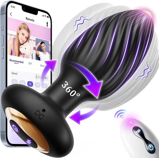 App-Controlled 360° Rotating Prostate Massager with 9 Vibration Modes and Remote