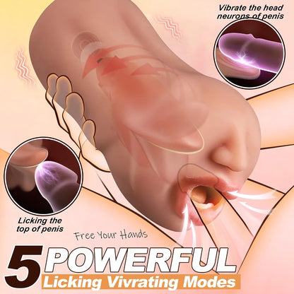 Realistic Deep Throat Oral Sex Simulator with Vibrating Tongue and Teeth for Men