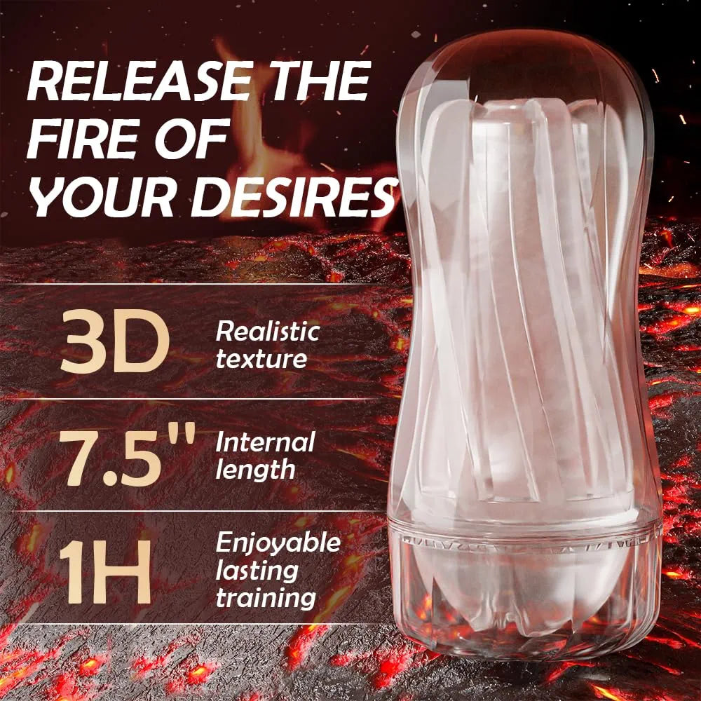 Portable Transparent Manual Sucking Masturbation Cup for Men - 7.5" Textured Pocket Pussy Stroker