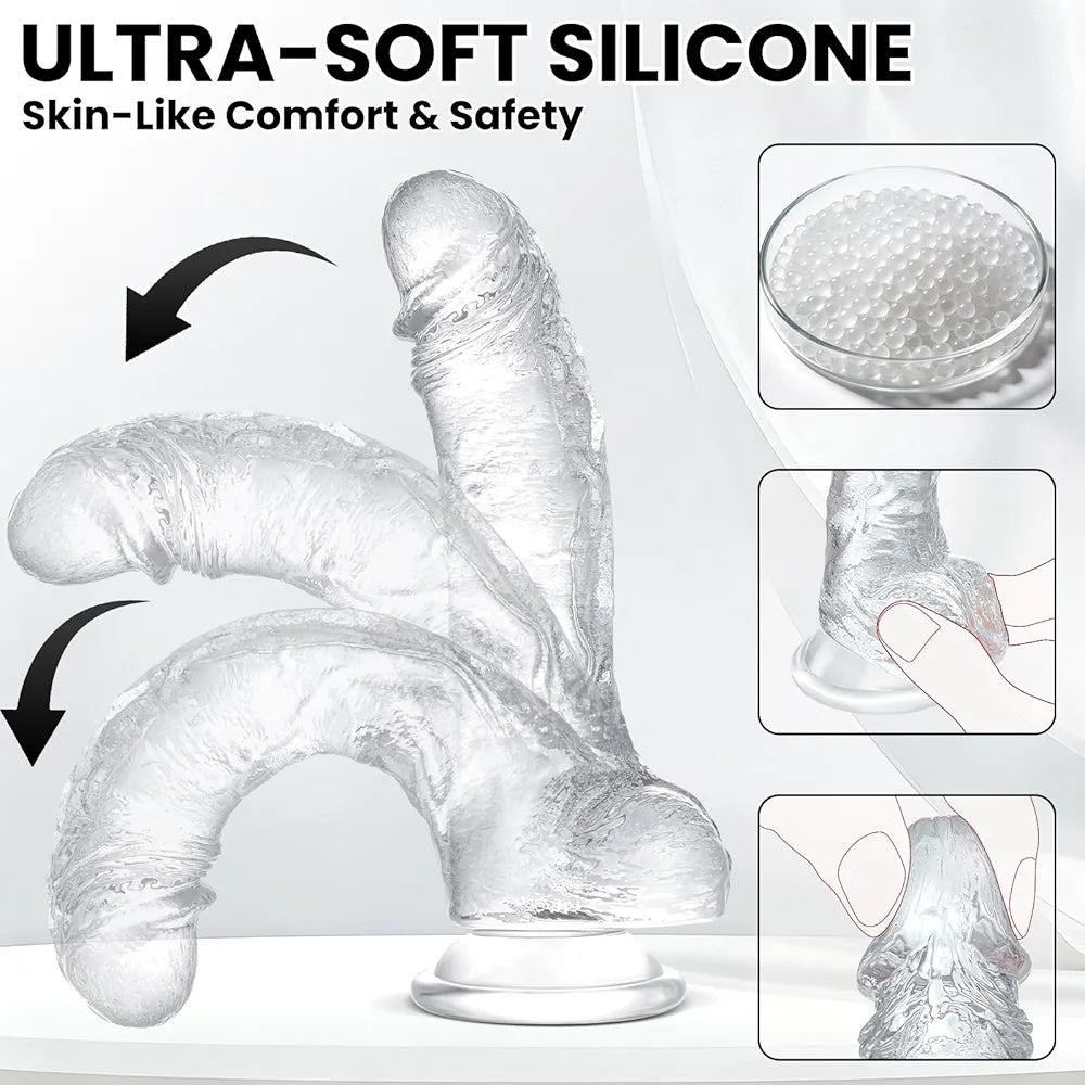 Realistic 5.1" Soft Silicone Curved Dildo with Strong Suction Cup for G-Spot Stimulation