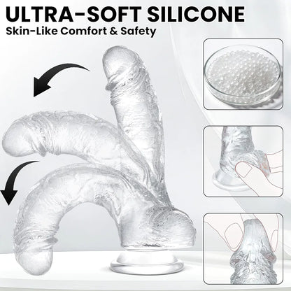 Realistic 5.1" Soft Silicone Curved Dildo with Strong Suction Cup for G-Spot Stimulation