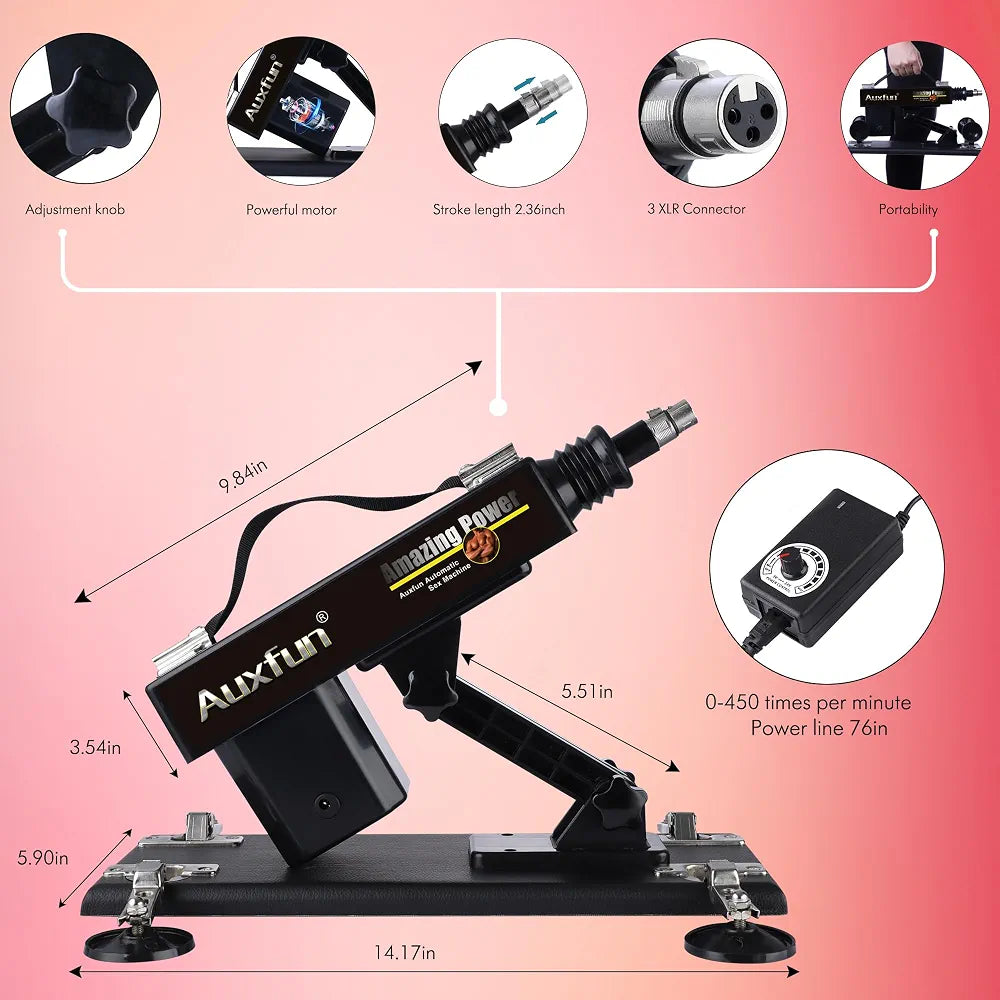 Realistic Thrusting Sex Machine with 8 Attachments, 3XLR Connector, and Suction Cup Adapter