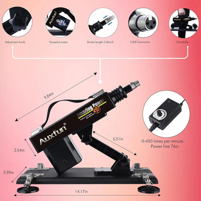 Realistic Thrusting Sex Machine with 8 Attachments, 3XLR Connector, and Suction Cup Adapter