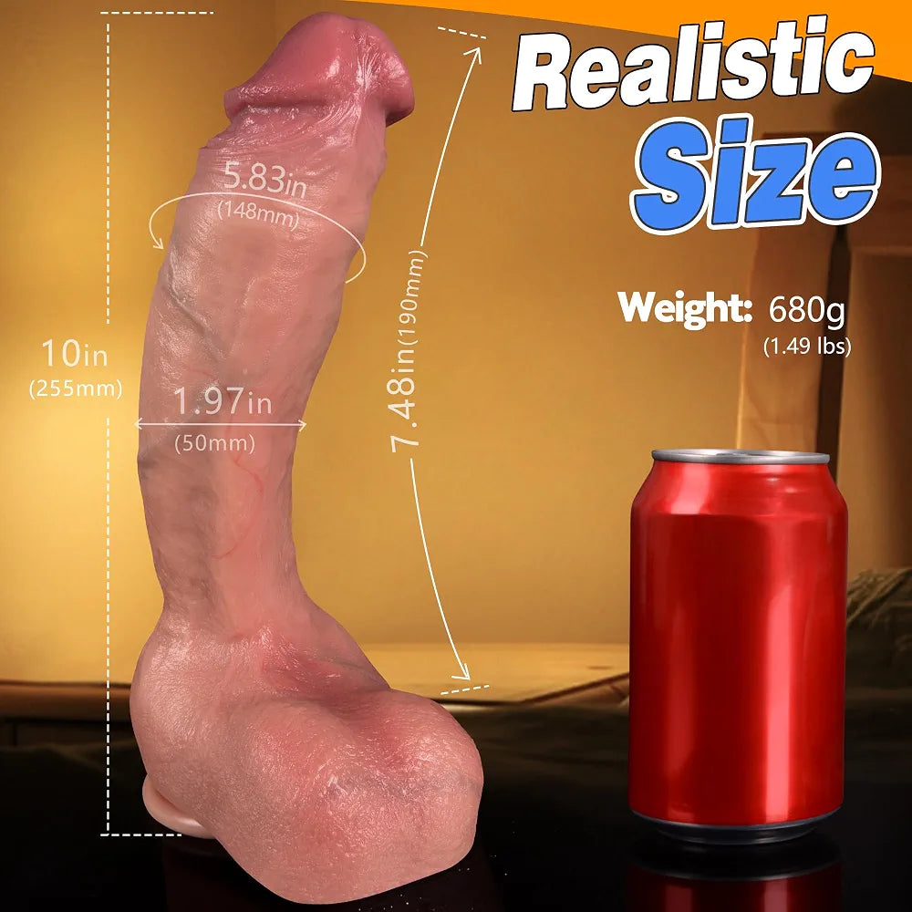 10-Inch Realistic Curved Silicone Dildo with Suction Cup Base