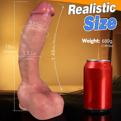 10-Inch Realistic Curved Silicone Dildo with Suction Cup Base
