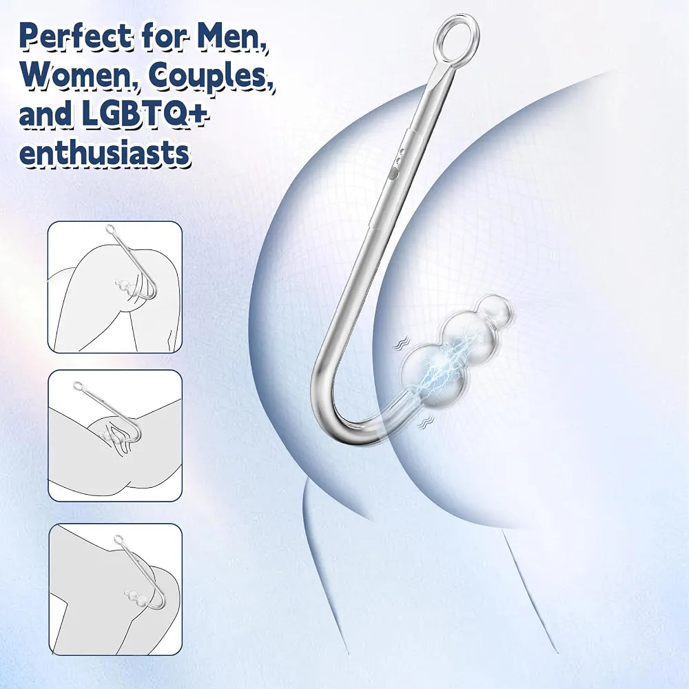 9-Mode Vibrating Anal Hook Plug with BDSM Restraint Chain and Collar