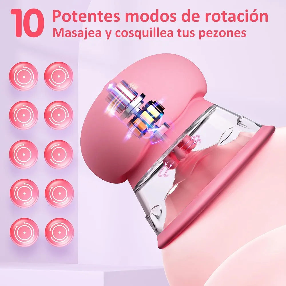 Rose-Shaped Rechargeable Nipple Sucking Vibrator with 10 Rotation Modes and 3 Interchangeable Heads
