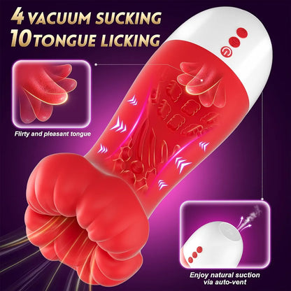 Baiwatt Squeezable Male Masturbator Sleeve with 3 Sucking and 10 Licking Vibration Modes