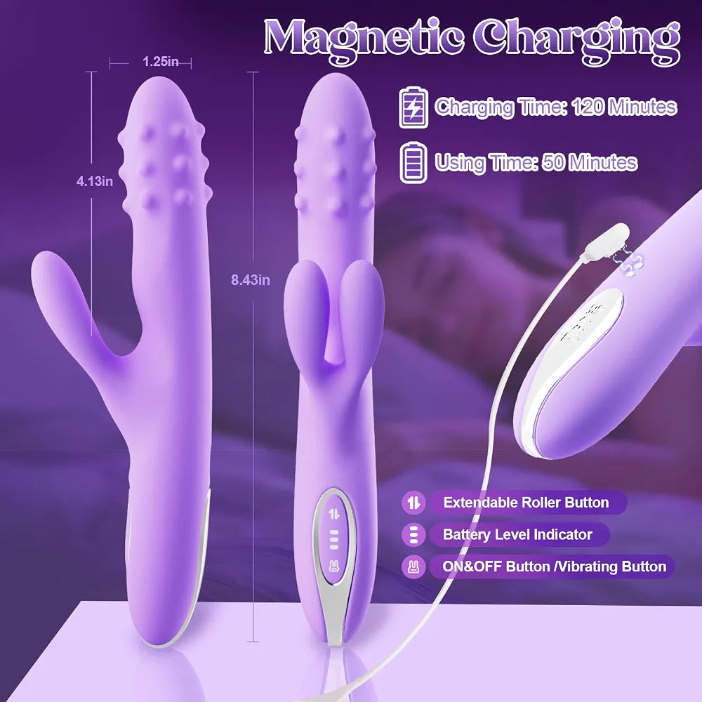 Premium 360° Rotating G-Spot Vibrating Dildo with 10 Thrusting & 10 Vibration Modes, Ultra-Soft Liquid Silicone Dual Rabbit Stimulator