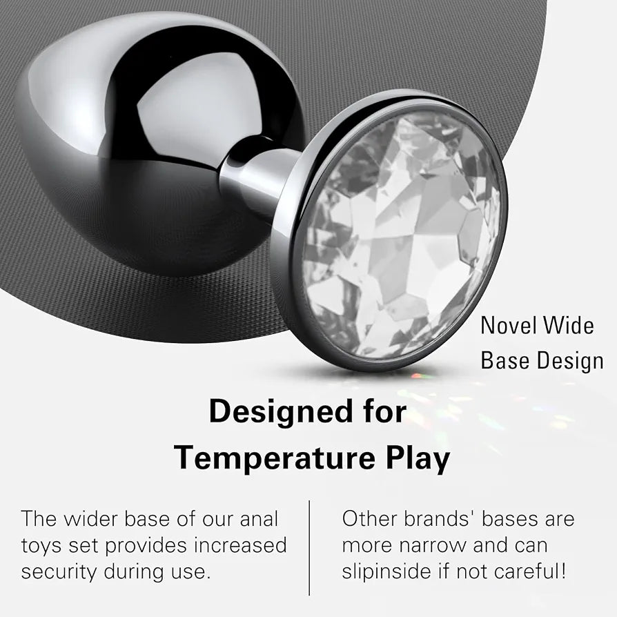 4-Piece Stainless Steel Graduated Anal Training Plug Set with Crystal Base