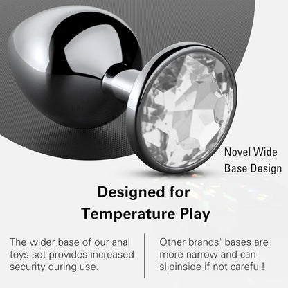 4-Piece Stainless Steel Graduated Anal Training Plug Set with Crystal Base