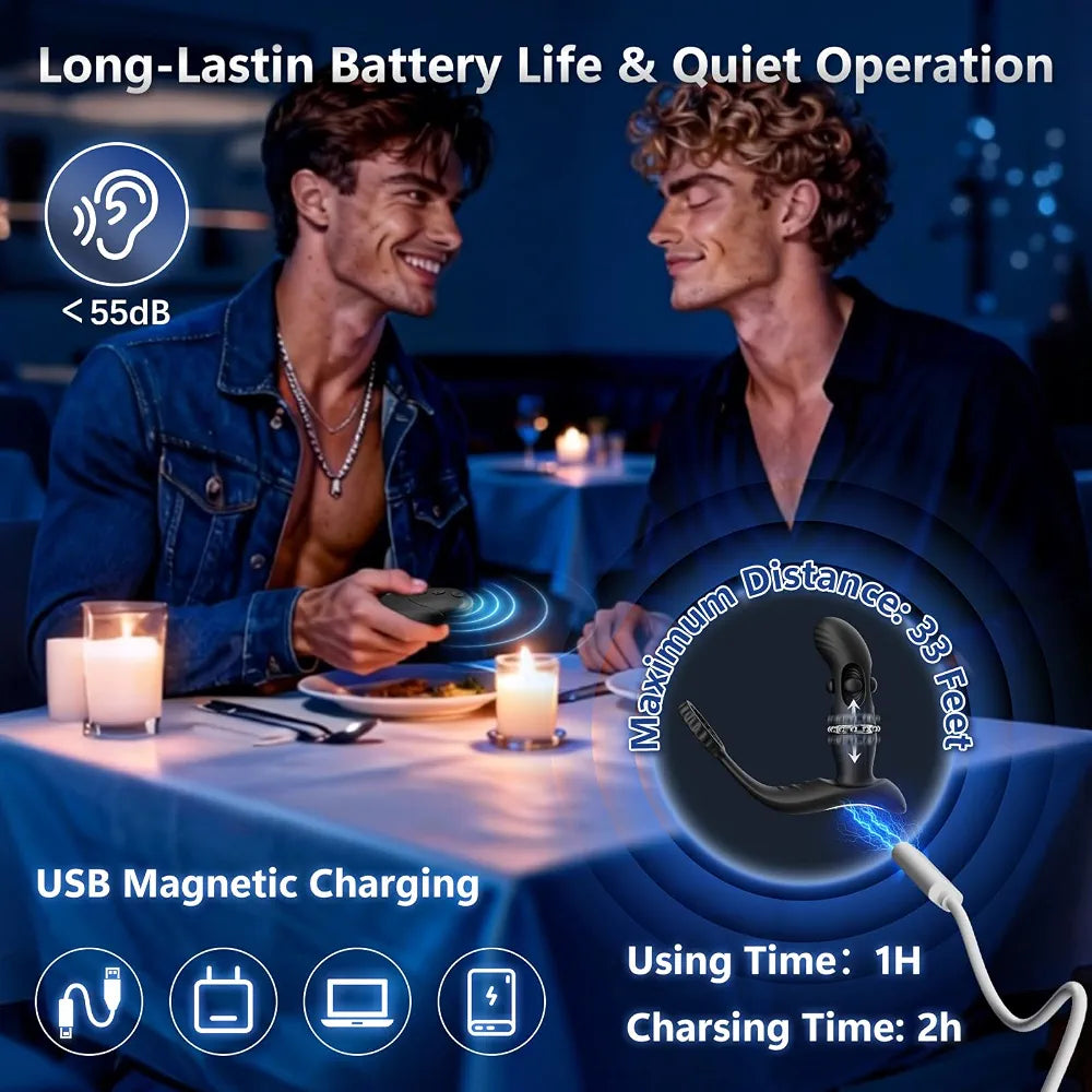 Advanced Remote-Controlled Prostate Massager with 10 Vibration Modes and 6 Silicone Cock Rings