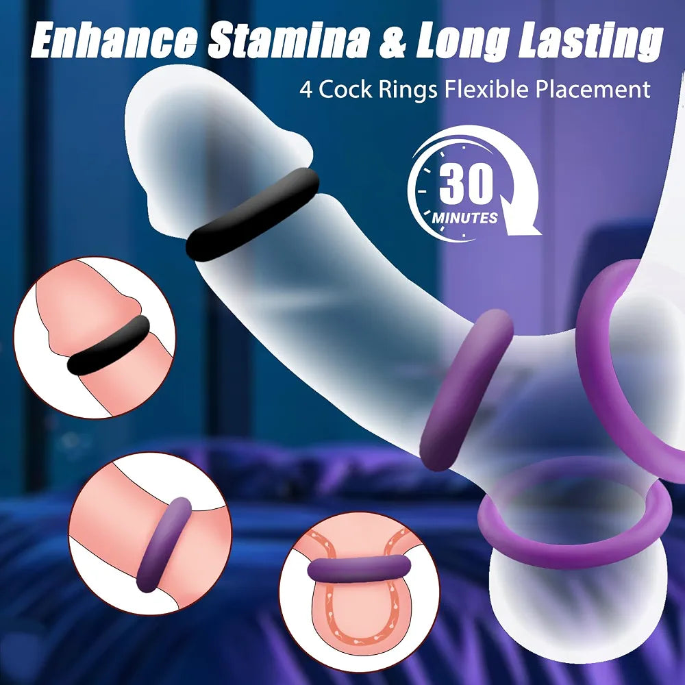 4-Piece Stretchy Silicone Cock Ring Set for Enhanced Erection and Stamina