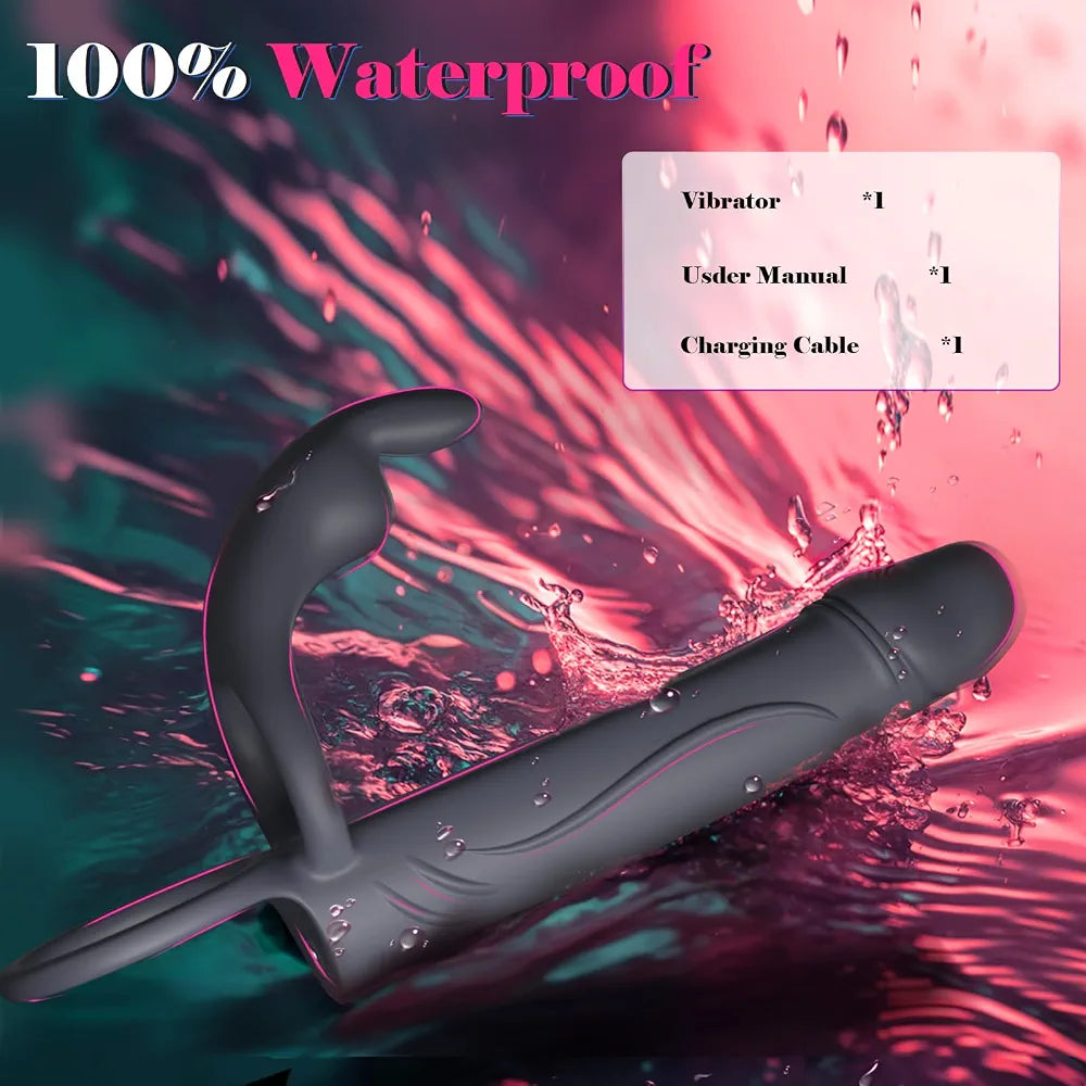 Dual-Action Rabbit Vibrator with Cock Ring and Anal Stimulator for Couples