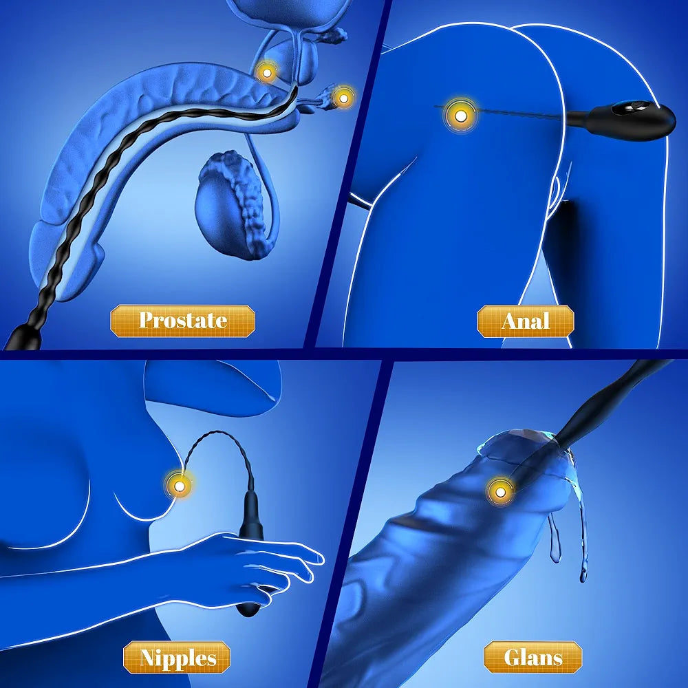 9-Mode Silicone Urethral Vibrating Sounding Rod with LED - Prostate Stimulator BDSM Sex Toy for Men