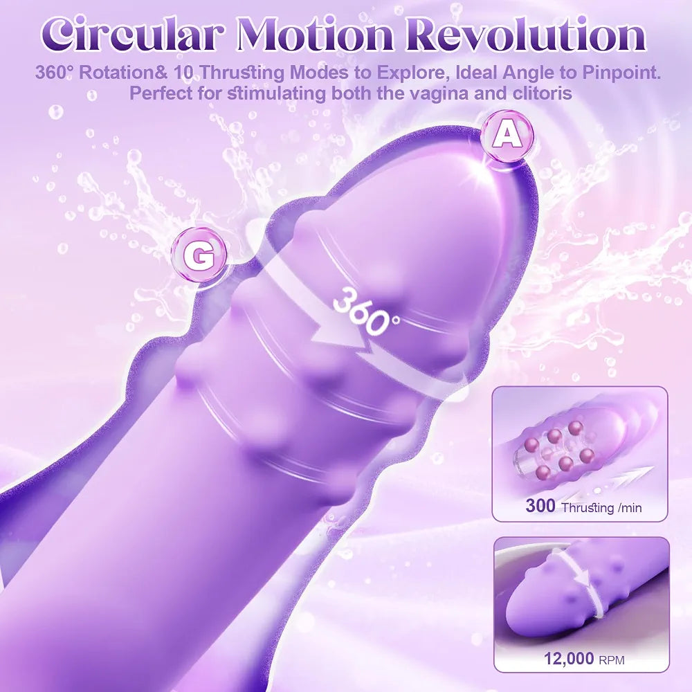 Premium 360° Rotating G-Spot Vibrating Dildo with 10 Thrusting & 10 Vibration Modes, Ultra-Soft Liquid Silicone Dual Rabbit Stimulator