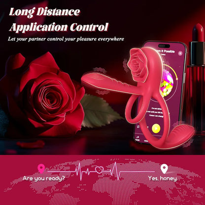 Healexcer App-Controlled Vibrating Penis Ring with Rose Clitoral Stimulator