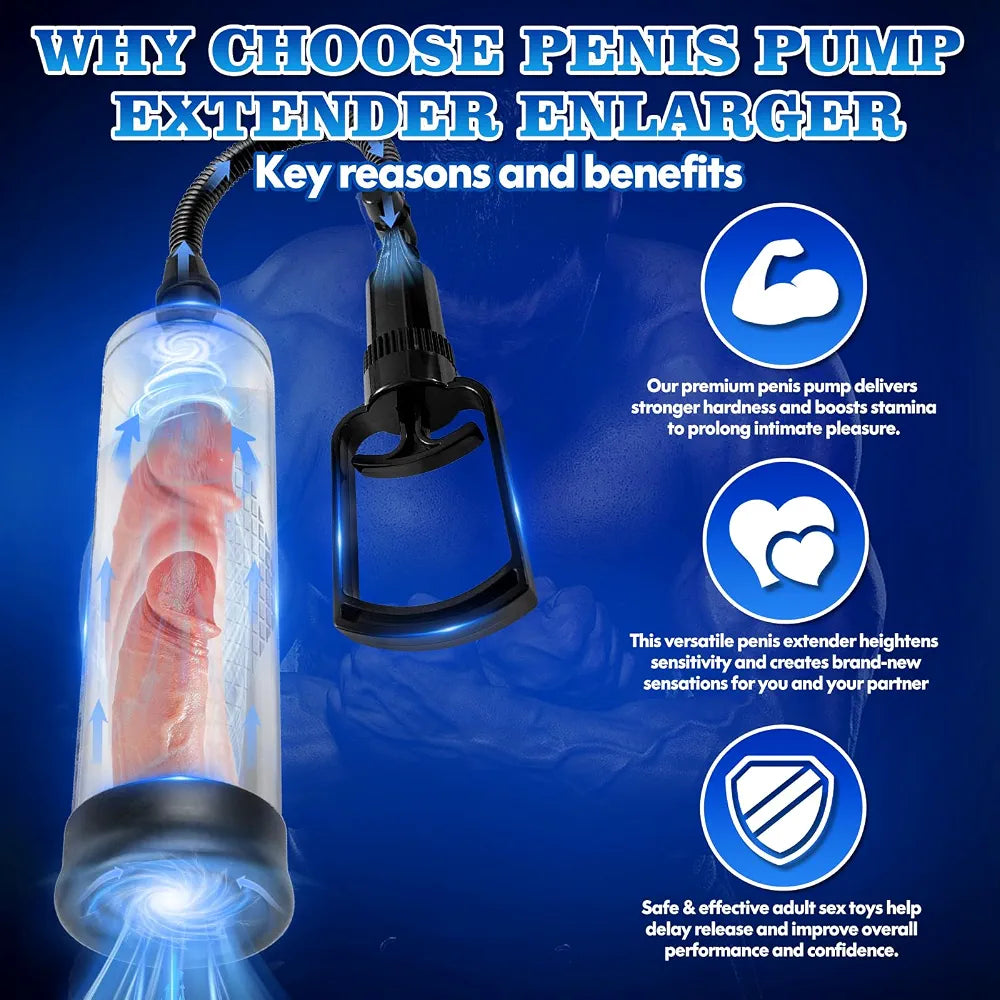Penis Pump Extender Enlarger, Adult Male Sex Toys for Men Stronger Bigger Erections, Penis Stretcher, Pumps & Enlargers for Men with 1 Triangular Penis Ring and 2 Silicone Sleeve