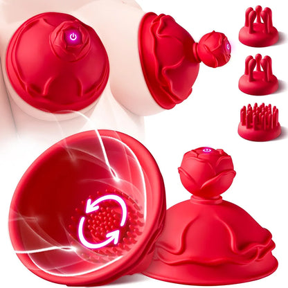 Dual-Pack Rose Nipple & Clitoral Stimulator with 10 Vibration Modes and 3 Interchangeable Heads