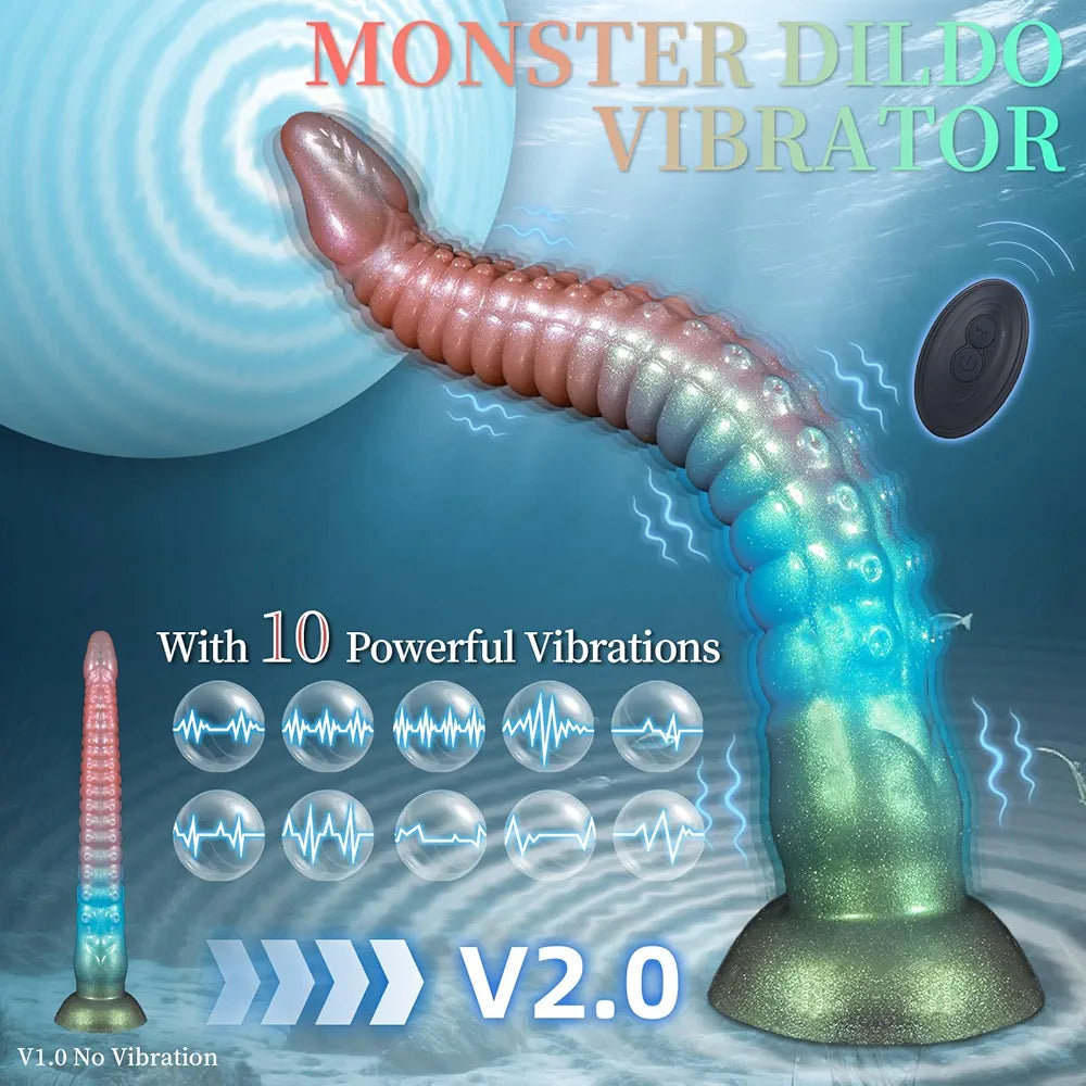 12.2" Fantasy Monster Tentacle Dildo with 10-Speed Remote Control Vibration, Waterproof Silicone Anal and G-Spot Massager for Couples