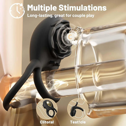 Remote-Controlled Silicone Vibrating Penis Ring with Clitoral Stimulator for Couples