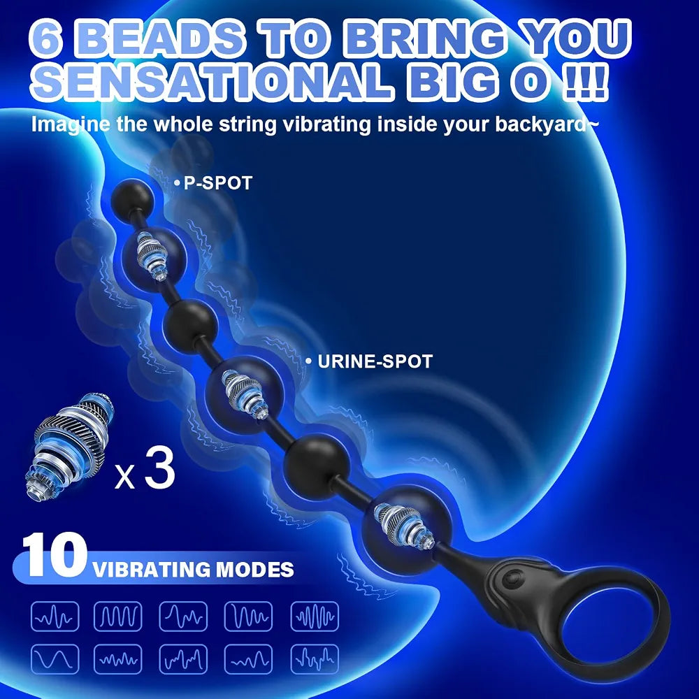 12-Inch Silicone Vibrating Anal Bead Plug with 10 Modes and Triple Motors