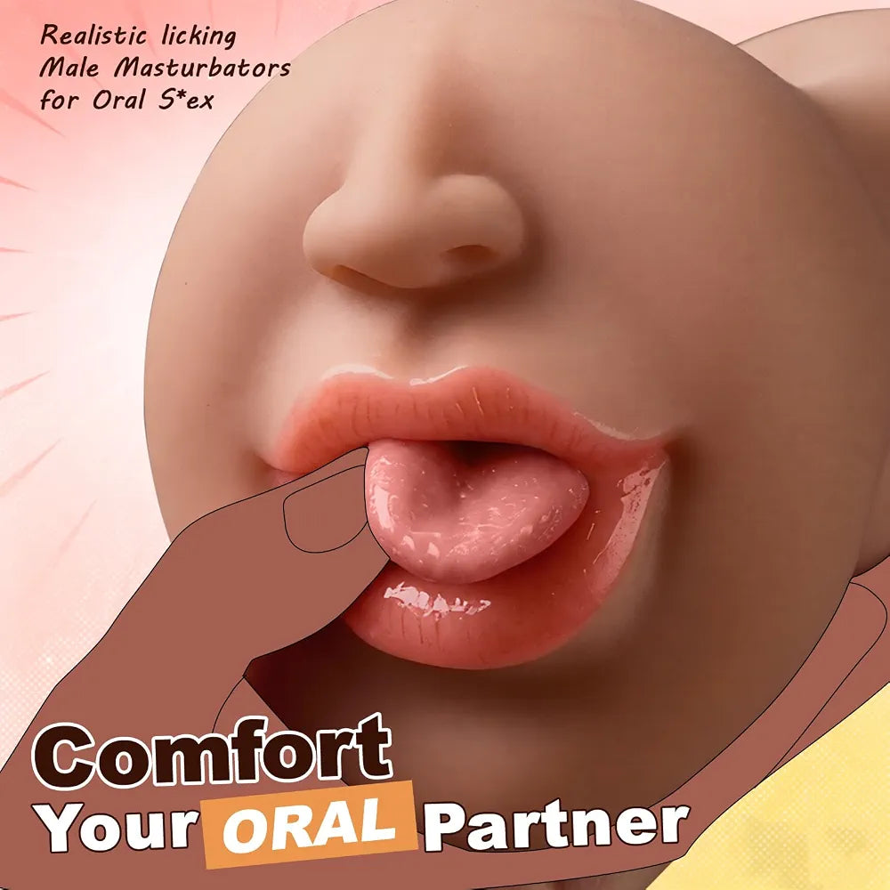 Realistic Deep Throat Oral Sex Simulator with Vibrating Tongue and Teeth for Men