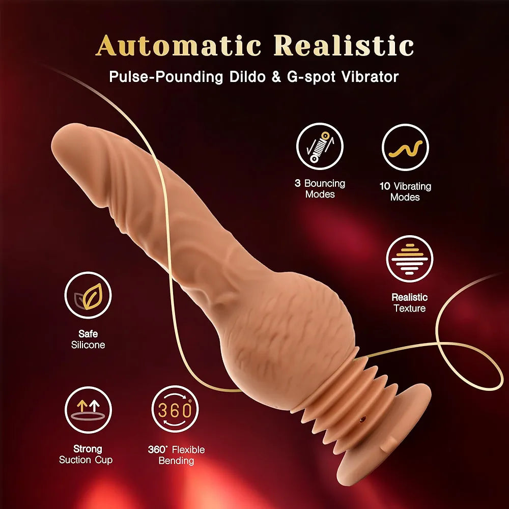 Tracy's Dog 9.29" Realistic Silicone Strap-On Dildo Vibrator with 10 Vibration and 3 Bouncing Modes for Anal Stimulation