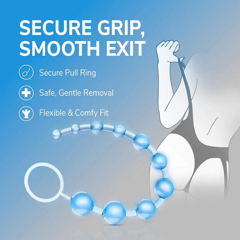 Eden 12-Inch Graduated Silicone Anal Beads with Easy-Pull Ring - Flexible Beginner Anal Trainer