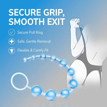 Eden 12-Inch Graduated Silicone Anal Beads with Easy-Pull Ring - Flexible Beginner Anal Trainer
