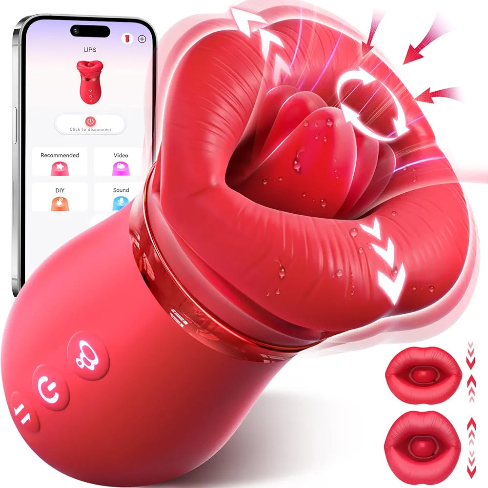 Sovokn 5-in-1 Rose Sucking Vibrator with App Control, 10 Tongue Licking Modes, and 4 Sucking Functions for Couples