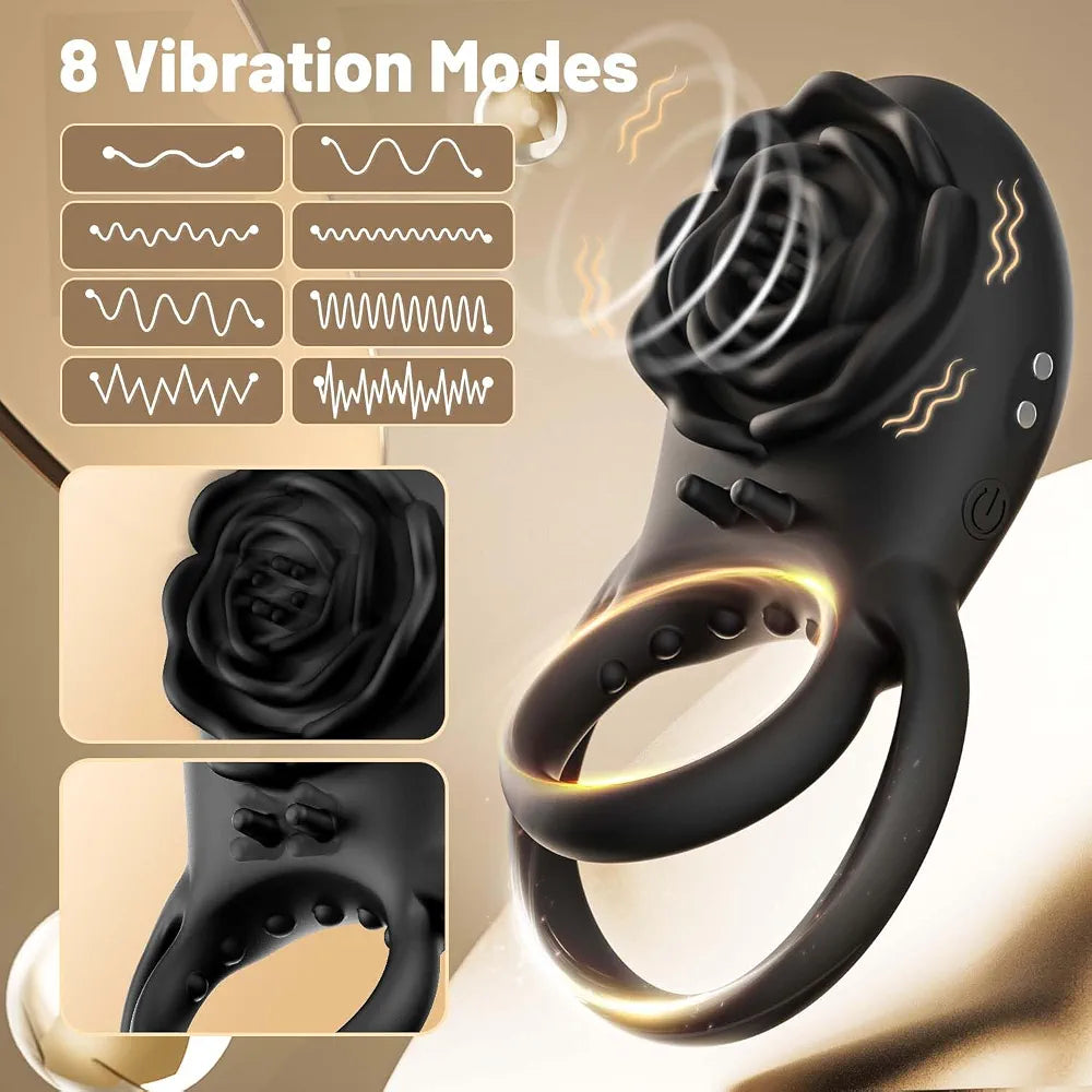Remote-Controlled Silicone Vibrating Penis Ring with Clitoral Stimulator for Couples