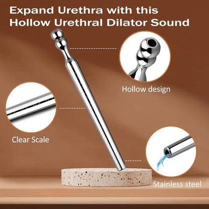 Stainless Steel Hollow Urethral Plug and Stretcher for Men