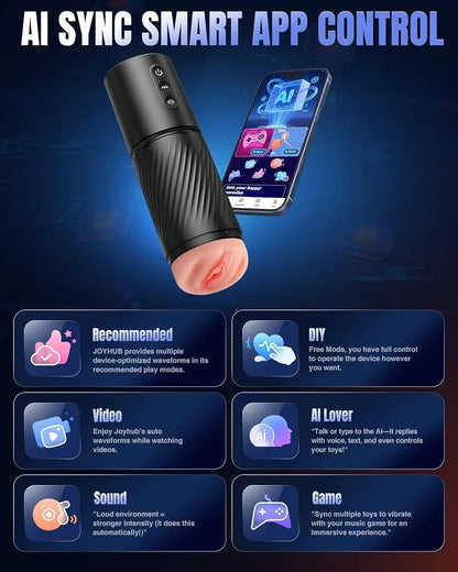 Uoffile AI-Sync Male Masturbator with 3 Sleeves, 10 Sucking & 10 Vibration Modes, App-Controlled Adult Stroker