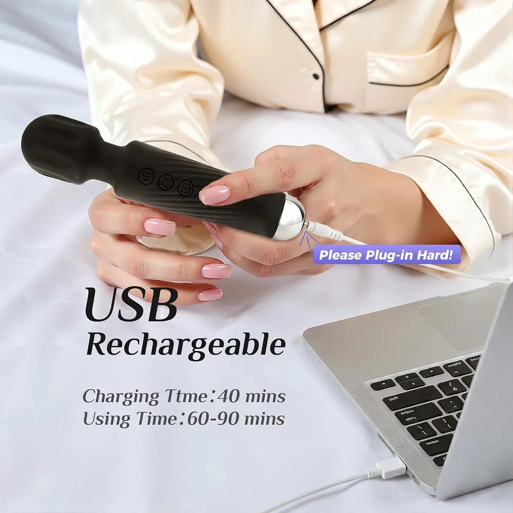 Rechargeable 20-Pattern Wand Massager with 8 Speeds for Clitoral Stimulation