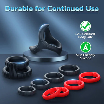 10-Piece Stretchy Silicone Cock Ring and Penis Sleeve Set for Enhanced Performance