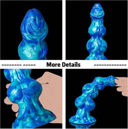 10-Inch Silicone Dragon Knot Fantasy Dildo with Suction Cup and Anal Beads