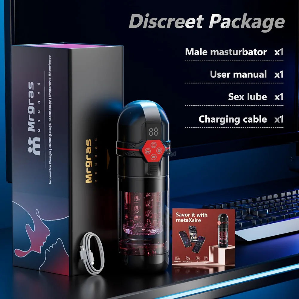 Mrgras AI-Sync Male Masturbator with Vacuum Pump, 12 Suction Levels, 7 Thrusting, Rotating, and Vibrating Modes