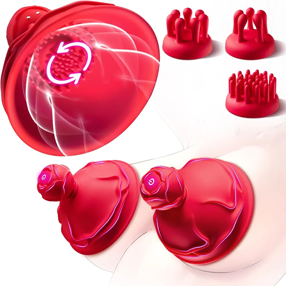 Dual-Pack Rose Nipple & Clitoral Stimulator with 10 Vibration Modes and 3 Interchangeable Heads