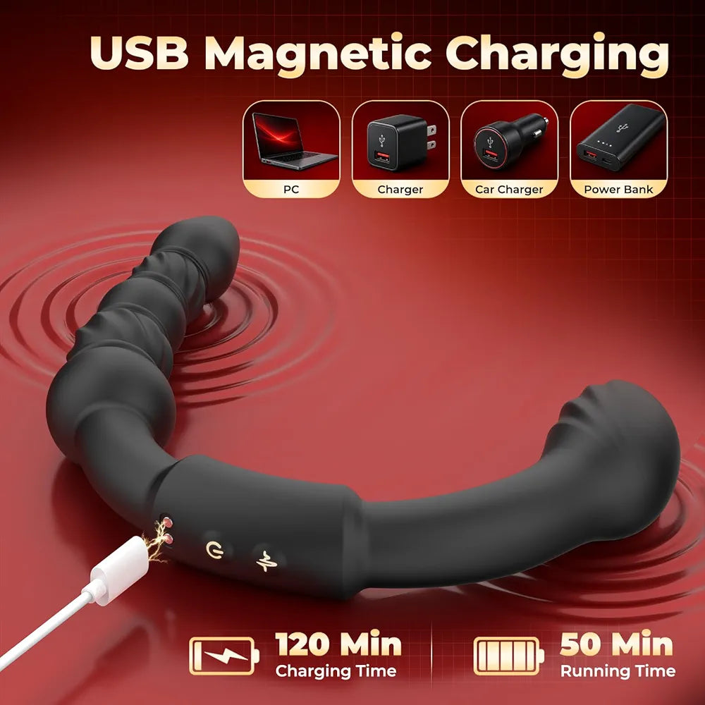 Ergonomic Dual-Ended Prostate Massager and Rotating Anal Bead Stimulator