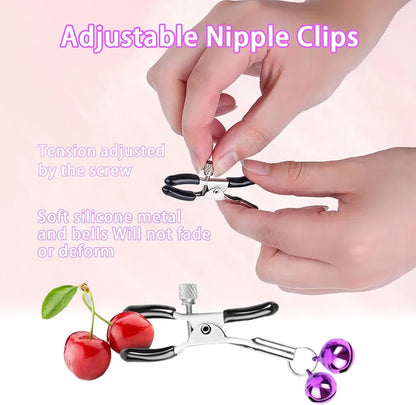 Adjustable Metal Nipple Clamps with Bells for Sensory Play and Teasing