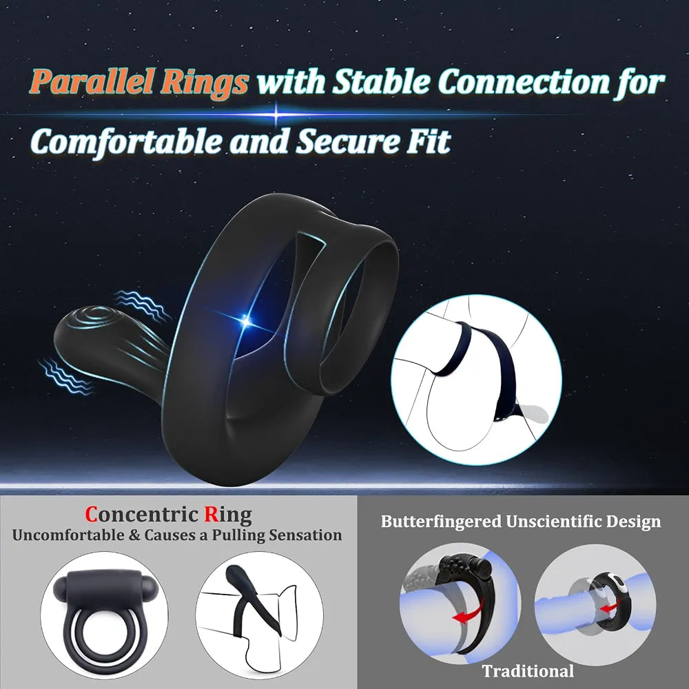 Dual-Motor Remote Controlled Silicone Vibrating Cock Ring for Enhanced Male Stimulation