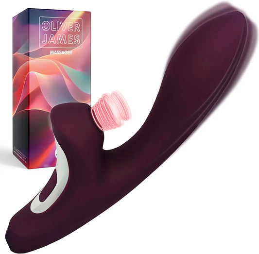 Premium Dual-Motor Rabbit Wand Vibrator with 14 Tapping and Vibration Modes - Waterproof Silicone G-Spot and Clitoral Stimulator