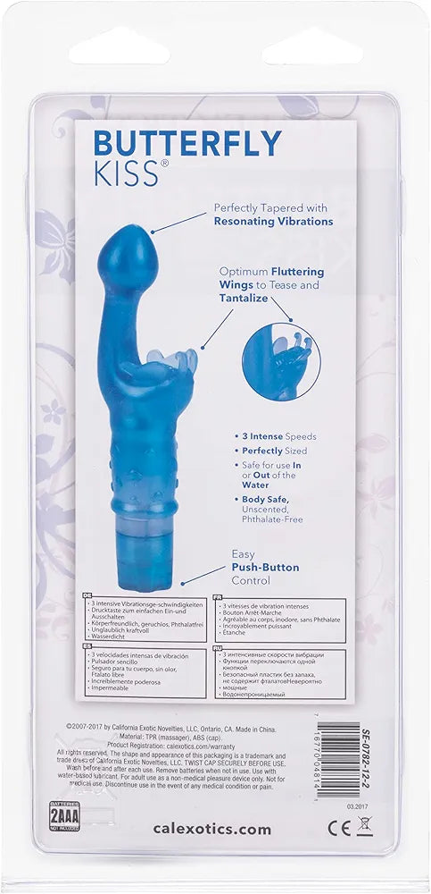 CalExotics Original Butterfly Kiss Multi-Speed Waterproof Clitoral and G-Spot Vibrator - Blue