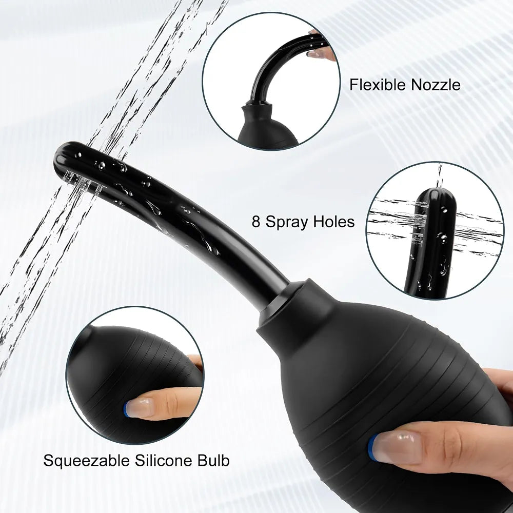 10.9oz Silicone Enema Bulb Kit with Nozzle for Colon Cleansing and Personal Hygiene - Black